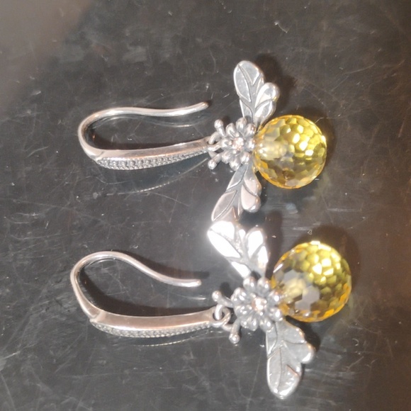Sterling Silver Baltic Amber Bee Drop Earrings.  - Picture 4 of 5